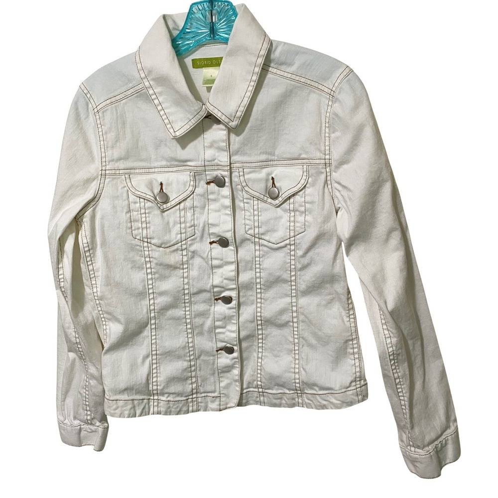 Vtg 80s 90s Womens Trucker Jean Jacket S Cream White Western Rodeo Cowgirl‎ Boho